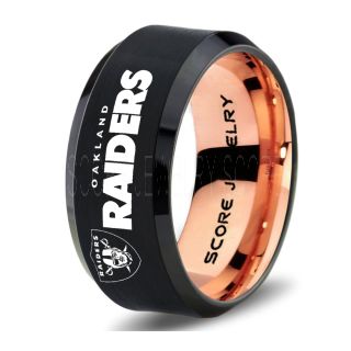 Oakland Raiders Ring, Raiders Ring, Raiders Jewelry, Football Ring, NFL Ring, NFL Jewelry, Oakland Raiders,  8mm Black Tungsten Ring Oakland Raiders Heartbeat Wedding Ring