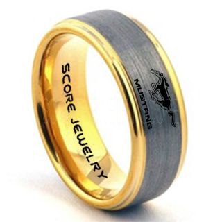Silver Tungsten Ring with Step Edge Brushed Finish 8mm Tungsten Wedding Band Mustang Ring Ford Mustang Ring Ford Ring