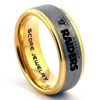 Silver Tungsten Ring with Step Edge Brushed Finish 8mm Tungsten Wedding Band Oakland Raiders Ring Raiders Ring