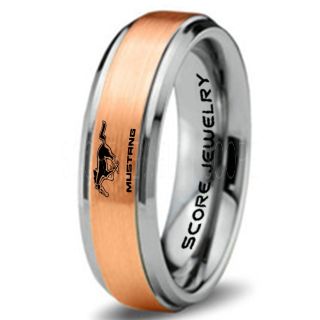 14K Rose Gold Tungsten Ring with Step Edge Brushed Finish 6mm Tungsten Wedding Band Mustang Ring Ford Mustang Ring Ford Ring