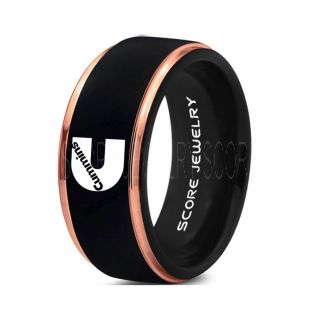 Black Tungsten Ring with 14K Rose Gold Step Edge Polished Finish 8mm Tungsten Wedding Band Cummins Ring Cummins Engine Ring