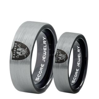 Raiders Rings, Raiders Jewelry, Football Jewelry, 2 Piece Couple Set Football Rings, Black Tungsten Rings, Black Wedding Bands, Black Tungsten Wedding Rings