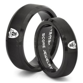 Raiders Rings, Raiders Jewelry, Football Jewelry, 2 Piece Couple Set Football Rings, Black Tungsten Rings, Black Wedding Bands, Black Tungsten Wedding Rings