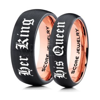 2 Piece Couple Set Black Tungsten Rings Her King His Queen 8mm & 6mm Tungsten Wedding Bands