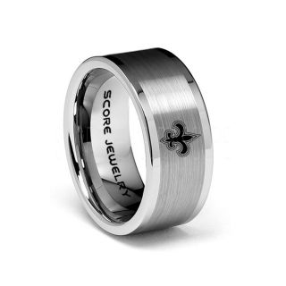 Silver Tungsten Ring, Saints Ring, Football Ring, Silver Tungsten Wedding Band