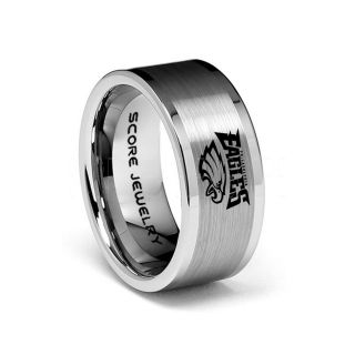 8mm Tungsten Band with Flat Edge and Brushed Finish NFL Football Philadelphia Eagles Logo Laser Engraved Ring