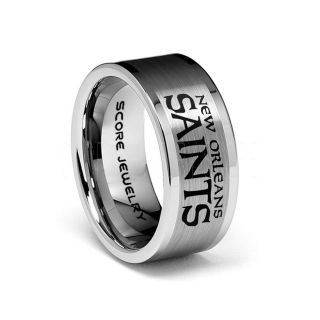 Silver Tungsten Ring, Saints Ring, Football Ring, Silver Tungsten Wedding Band