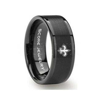 Black Tungsten Ring, Saints Ring, Football Ring, Black Tungsten Wedding Band