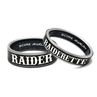 2 Piece Couple Set Black Tungsten Bands with Beveled Edge 8mm and 6mm Black Tungsten Rings, Raider Raiderette Nickname Rings