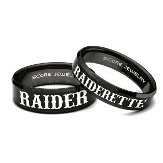 2 Piece Couple Set Black Tungsten Bands with Beveled Edge 8mm and 6mm Black Tungsten Rings, Raider Raiderette Nickname Rings