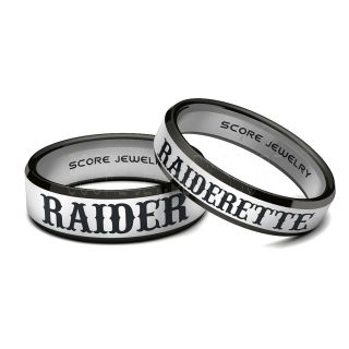 2 Piece Couple Set Black Tungsten Bands with Beveled Edge 8mm and 6mm Black Tungsten Rings, Raider Raiderette Nickname Rings