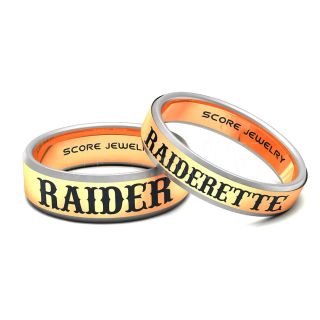 2 Piece Couple Set 14K Rose Gold Tungsten Bands with Beveled Edge 8mm and 6mm Rose Gold Tungsten Rings, Raider Raiderette Nickname Rings