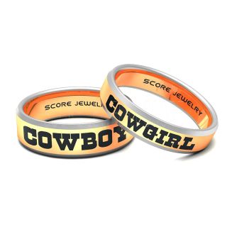 Cowboy Ring Cowgirl Ring 2 Piece Couple Set 14K Rose Gold Tungsten Bands with Beveled Edge 8mm and 6mm Rose Gold Tungsten Rings