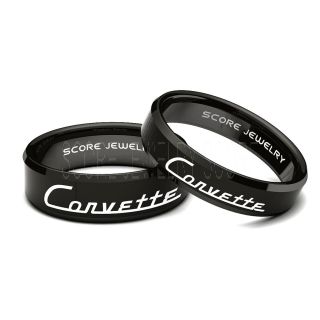Corvette Ring Chevrolet Ring Chevy Ring Chevy Corvette Ring Corvette Wedding Rings 2 Piece Couple Set Black Tungsten Bands with Beveled Edge 8mm and 6mm Black Tungsten Rings