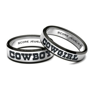 Cowboy Ring Cowgirl Ring 2 Piece Couple Set Black Tungsten Bands with Beveled Edge 8mm and 6mm Black Tungsten Rings