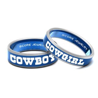 Cowboy Ring Cowgirl Ring 2 Piece Couple Set Blue Tungsten Bands with Beveled Edge 8mm and 6mm Blue Tungsten Rings
