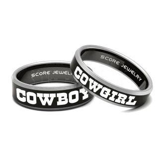 Cowboy Ring Cowgirl Ring 2 Piece Couple Set Black Tungsten Bands with Beveled Edge 8mm and 6mm Black Tungsten Rings