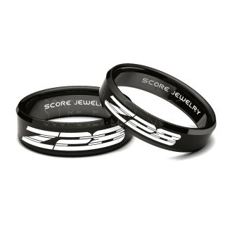 Camaro Z28 Rings Chevrolet Camaro Wedding Rings 2 Piece Couple Set Black Tungsten Bands with Beveled Edge 8mm and 6mm Black Tungsten Rings