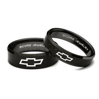 Chevrolet Ring Chevy Ring Chevy Bowtie Ring Chevrolet Wedding Rings 2 Piece Couple Set Black Tungsten Bands with Beveled Edge 8mm and 6mm Black Tungsten Rings