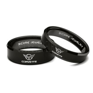 Corvette Ring Chevrolet Ring Chevy Ring Chevy Corvette Ring Corvette Wedding Rings 2 Piece Couple Set Black Tungsten Bands with Beveled Edge 8mm and 6mm Black Tungsten Rings