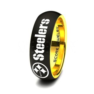 Football Ring, Steelers Ring, Steelers Jewelry, Black Tungsten Ring, Black Tungsten Wedding Band, Football Jewelry, Black Wedding Ring