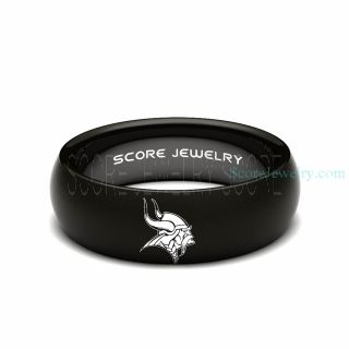Black Tungsten Band with Domed Edge NFL Football Minnesota Vikings Logo Ring