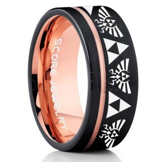 Legend of Zelda Ring, Zelda Triforce Ring, Black Zelda Wedding Ring, Black Tungsten Zelda Wedding Band, Black Tungsten Ring, Black Wedding Band, Gamer Ring