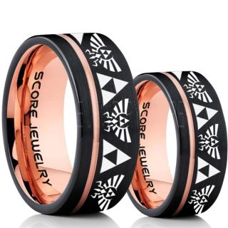Zelda Ring, Gamer Ring, 2 Piece Couple Set Legend of Zelda Rings, Zelda Wedding Rings, Zelda Wedding Bands, Black Tungsten Rings, Black Wedding Bands