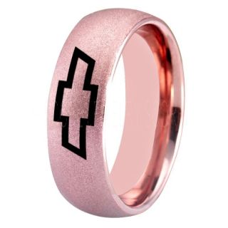 Chevrolet Ring, Chevy Ring, Bowtie Ring, 14K Rose Gold Tungsten Sandblast Finish Chevy Bowtie Ring, Chevy Wedding Ring, Chevy Wedding Band, Chevrolet Wedding Ring, Chevrolet Wedding Band