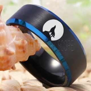 Wolf Ring, Wolves Ring, Wolves Howling Ring, Wolves Howling Under Moon Ring, Wolf Tungsten Ring, Wolves Scene Tungsten Ring, Howling Wolf Tungsten Ring