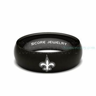 Black Tungsten Ring, Saints Ring, Football Ring, Black Tungsten Wedding Band