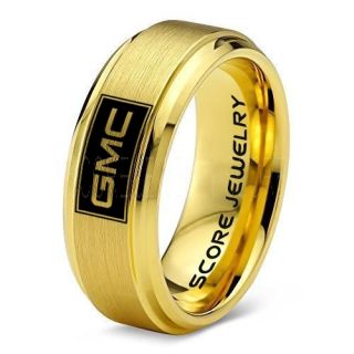 GMC Ring, GM Ring, Truck Ring, Trucker Ring, Pickup Truck Ring, GM Ring, 14K Yellow Gold Tungsten Ring, Yellow Gold Tungsten Wedding Band, Yellow Gold Wedding Band