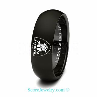 Black Tungsten Band with Domed Edge NFL Football Oakland Raiders Logo Ring