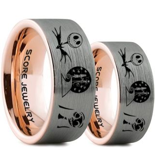 Jack and Sally Rings, Jack and Sally Wedding Bands, Silver Tungsten Rings, Silver Tungsten Wedding Bands, Jack and Sally Wedding Rings