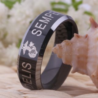 Semper Fidelis Marines Ring, United States Marine Corps Ring, Black Tungsten Ring, Black Wedding Band, Black Tungsten Band, Military Ring, United States Marine Corps