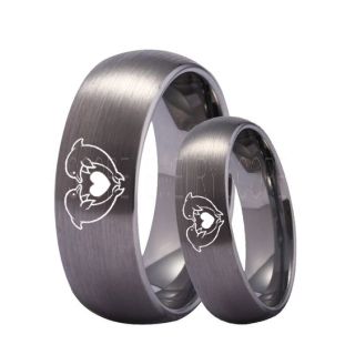 Dolphins Ring, Dolphin Heart Ring, Dolphin Wedding Ring, Dolphin Wedding Band, Marine Life Ring, Bottlenose Dolphins Ring, Silver Tungsten Ring, Silver Wedding Band, Ocean Life Wedding Band