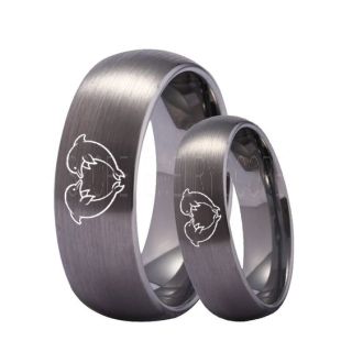 Dolphins Ring, Dolphin Heart Ring, Dolphin Wedding Ring, Dolphin Wedding Band, Marine Life Ring, Bottlenose Dolphins Ring, Silver Tungsten Ring, Silver Wedding Band, Ocean Life Wedding Band