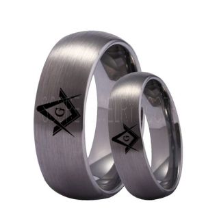 Freemason Rings, Freemason Jewelry, Freemasonry Jewelry, 2 Piece Couple Set Silver Tungsten Bands, Silver Tungsten Wedding Bands, Freemasonry Rings, Square and Compasses Tungsten Rings