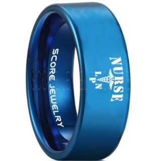 Licensed Practical Nurse Ring, Nurse Ring, LPN Nurse Wedding Band, Career Ring, LPN Nurse Jewelry, Blue Nurse Tungsten Ring, Blue Wedding Band, Blue Tungsten Wedding Band