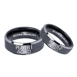 Player 1 Player 2 Rings, Gamer Rings, Black Tungsten Rings, Black Wedding Bands, Couple Ring Set Gamer Rings, Black Tungsten Bands