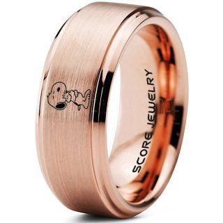 Snoopy Ring, Snoopy Wedding Ring, Snoopy Wedding Band, 14K Rose Gold Tungsten Ring, Rose Gold Ring, Rose Gold Wedding Band, Rose Gold Wedding Ring