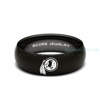 Black Tungsten Band with Domed Edge NFL Football Washington Redskins Logo Ring