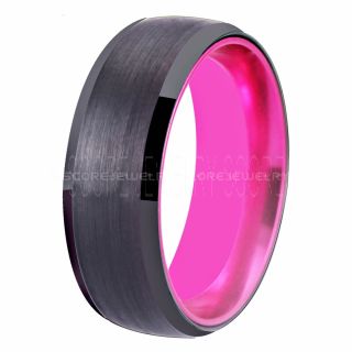 Pink Tungsten Ring, Pink Ring, Pink Wedding Band, Black Wedding Band, Black Wedding Ring, Pink Wedding Ring, Black Tungsten Ring