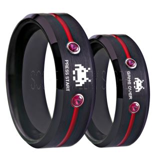 Player 1 Player 2 Rings, Retro Gamer Rings, Gamer Rings, Space Invaders Rings, Atari Rings, Nintendo Rings, Black Tungsten Rings, Black Wedding Bands, Couple Ring Set Gamer Rings