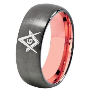 Freemason Ring, Freemason Jewelry, Freemasonry Jewelry, Gunmetal Tungsten Band, Gunmetal Tungsten Wedding Band, Freemasonry Ring, Square and Compasses Tungsten Ring