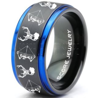 Deer Hunting Ring, Elk Hunting Ring, Deer Hunting Tungsten Ring, Crossbow Deer Hunting Ring, Crossbow Deer Ring, Elk in Forest Scene Ring, Deer Jewelry, Black Tungsten Wedding Band