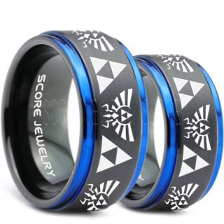 Zelda Ring, Gamer Ring, 2 Piece Couple Set Legend of Zelda Rings, Zelda Wedding Rings, Zelda Wedding Bands, Black Tungsten Rings, Black Wedding Bands