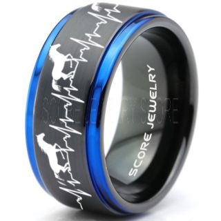 Mustang Ring, 10mm Horse Ring, Mustang Heartbeat Ring, Equestrian Ring, Horse Lovers Ring, Western Ring, Cowboys Ring, Black Tungsten Ring, Black Wedding Band, Horse Wedding Ring