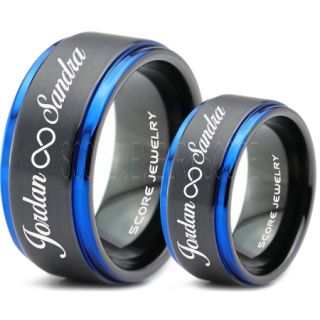 Infinity Couple Rings, Matching Couple Wedding Rings Set, Couple Wedding Rings, CUSTOMIZE YOUR NAMES Wedding Bands, Always and Forever Jewelry, Black Tungsten Wedding Ring, Black Tungsten Rings