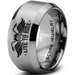 Live To Ride Ring, Live To Ride Wedding Ring, Motorcycle Ring, Live To Ride Wedding Band, Live To Ride Jewelry, Biker Ring, Biker Tungsten Wedding Ring, Silver Tungsten Rings